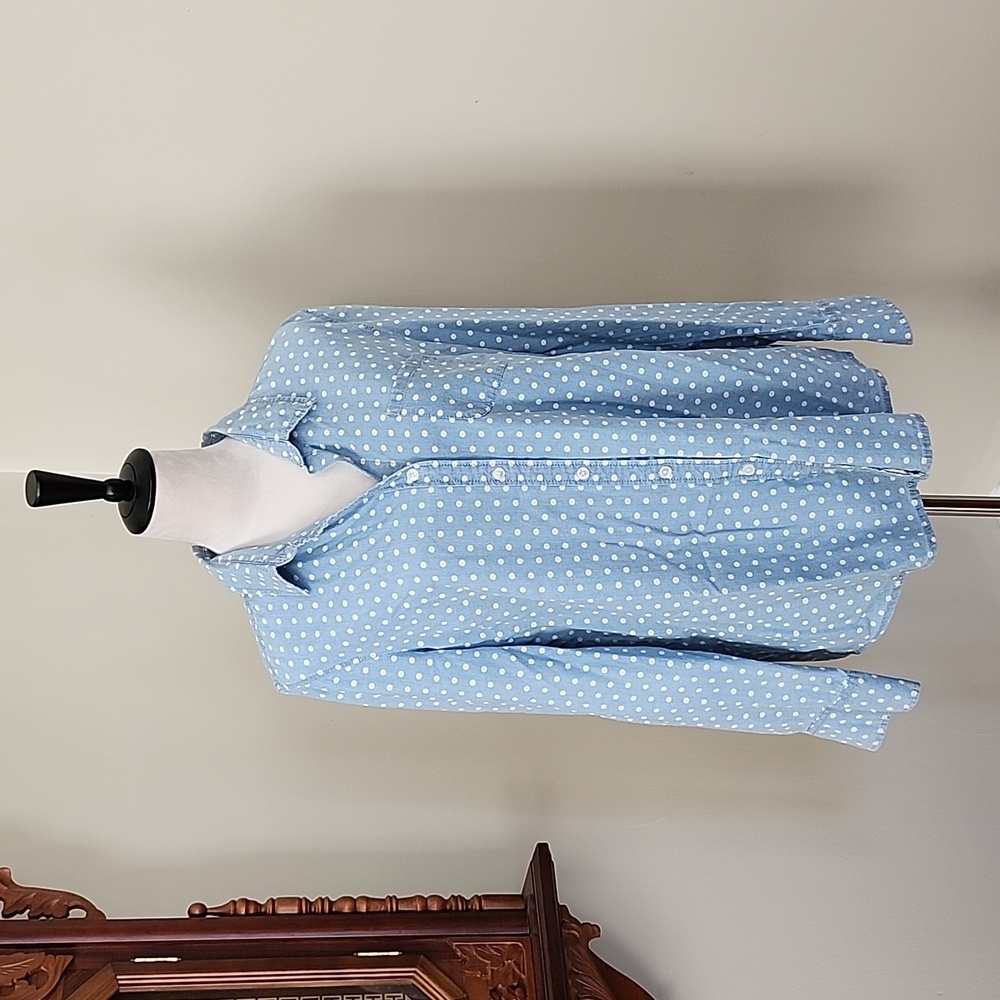Kim Rogers Polka dot denim button up shirt, L